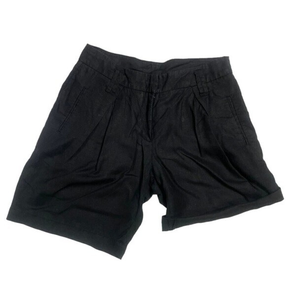 GARNET Hill Black Pleated‎ Linen Shorts - Picture 1 of 8